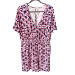 Boden Romper Women's 14 Smocked Jersey Playsuit Rubicondo Diamond Waves